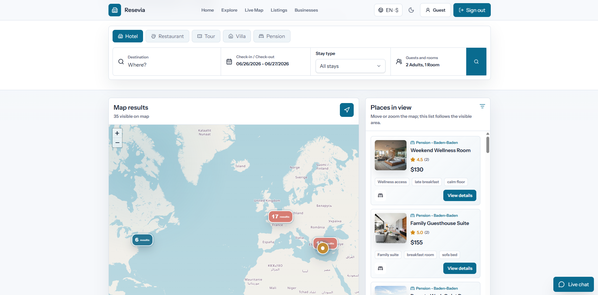 Resevia live map light mode